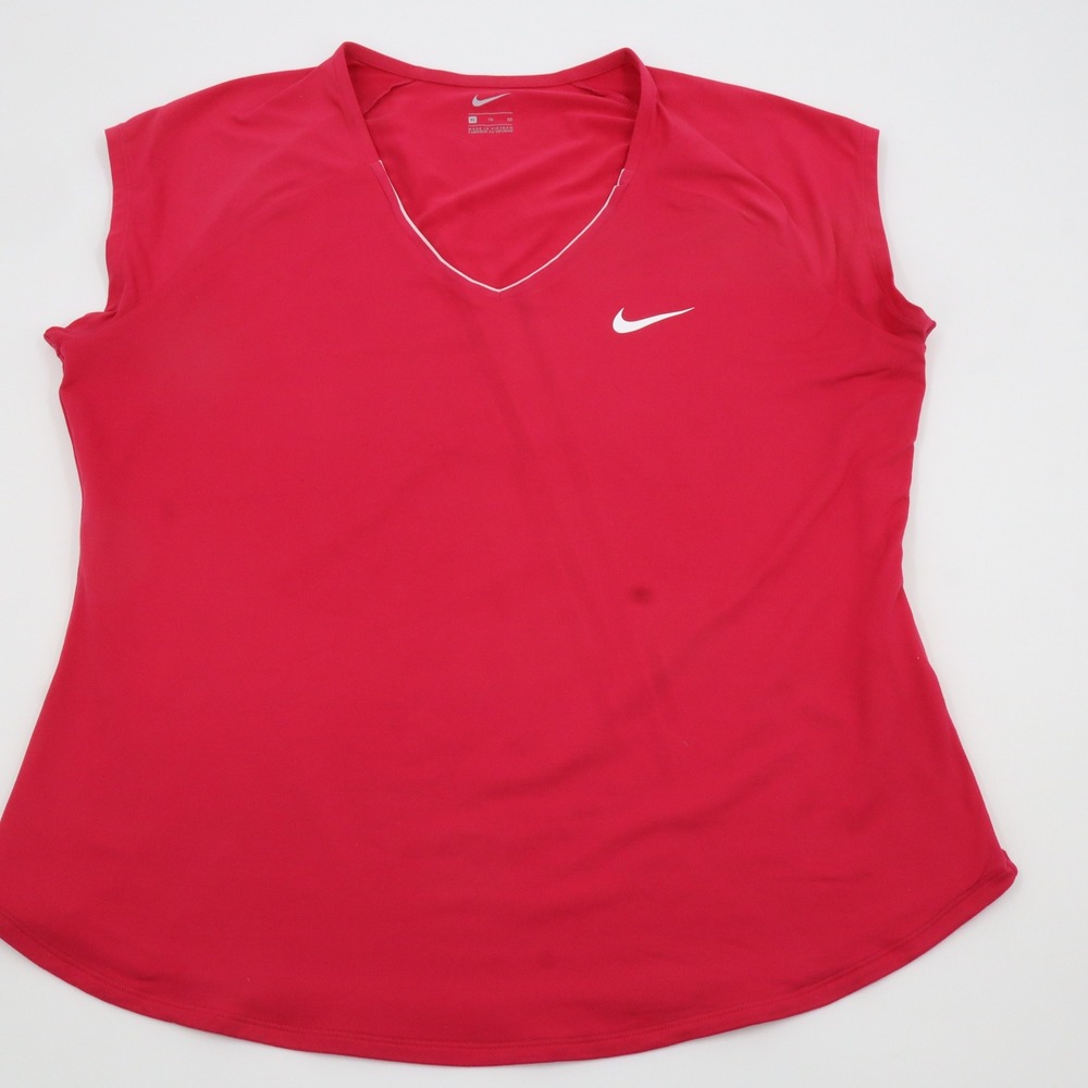 Nike Performance V-Neck Top Womens XL Pink Sleeveless Swoosh Athletic Tee
